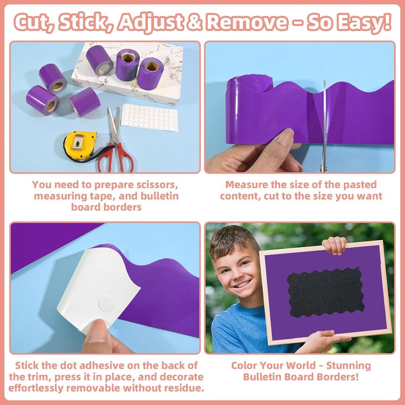 Bermoge 6 Rolls 196.8 Ft Bulletin Board Borders - Purple Classroom Borders for Scalloped Bulletin Board Trim - Teacher Border for School, Classroom, Office, Poster, Home & Party Decorations - Image 5